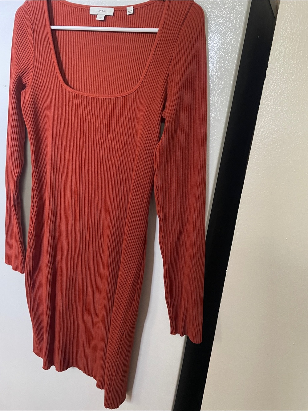 Vince Medium Fall Rust Scoop Neck Ribbed Sweater Long Sleeve Dress Versatile - Picture 6 of 7